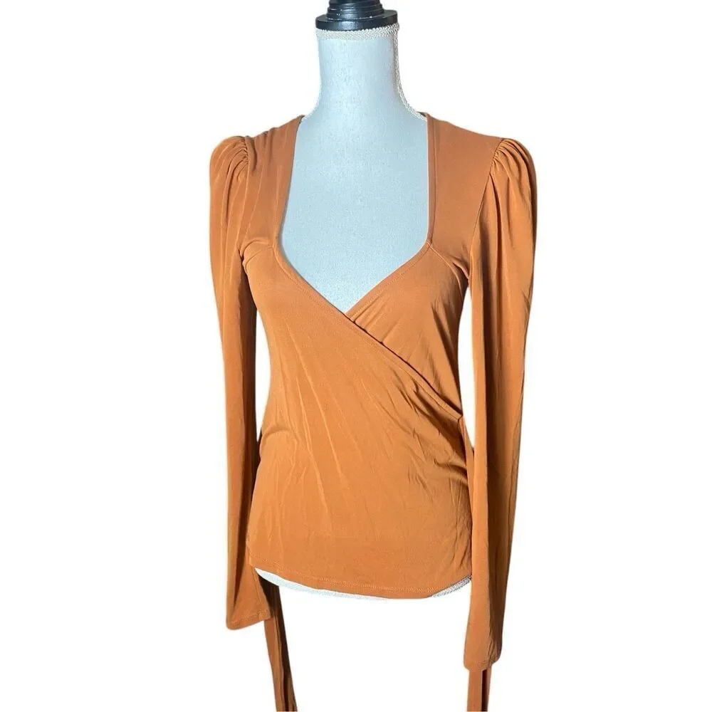 Free People Womens Terracotta Wrap Front Top Medium